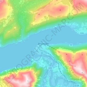 Åndalsnes地形图、海拔、地势