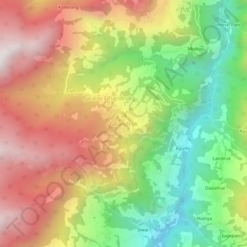 Ghandruk地形图、海拔、地势