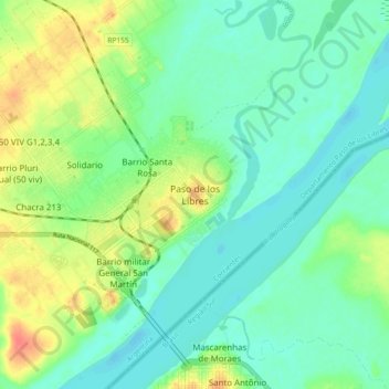Paso de los Libres地形图、海拔、地势