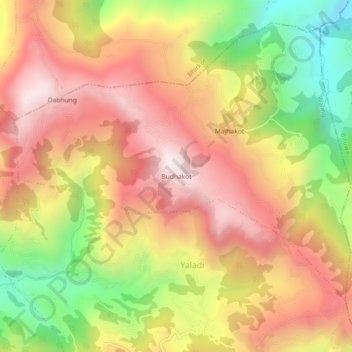 Budhakot地形图、海拔、地势