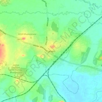 Jatani地形图、海拔、地势
