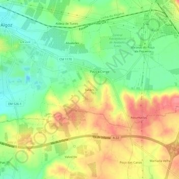 Baiães地形图、海拔、地势