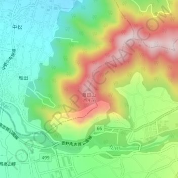雁田山地形图、海拔、地势