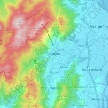 Air Itam地形图、海拔、地势