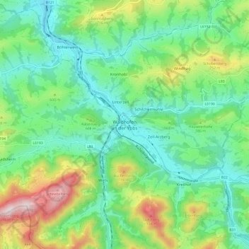 Waidhofen an der Ybbs地形图、海拔、地势
