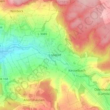 Londorf地形图、海拔、地势
