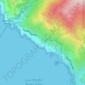 Julia Pfieffer Burns Vista Point地形图、海拔、地势