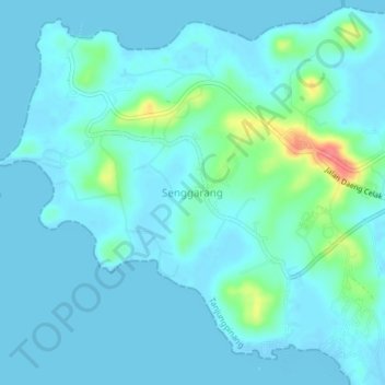 Senggarang地形图、海拔、地势