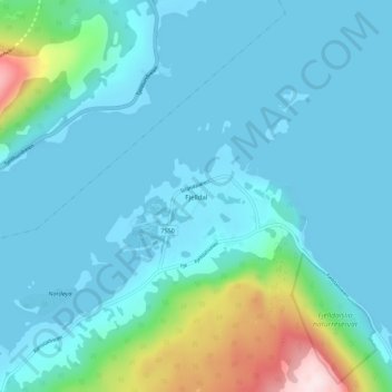 Fjelldal地形图、海拔、地势