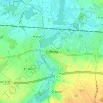 Chéreng地形图、海拔、地势