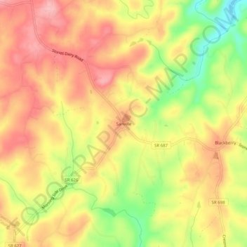 Sanville地形图、海拔、地势