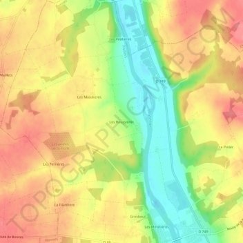 Les Roussières地形图、海拔、地势