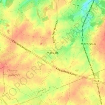 Marbais地形图、海拔、地势