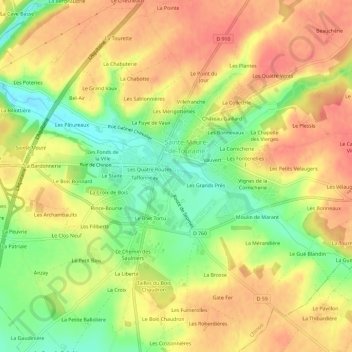 La Chaume地形图、海拔、地势
