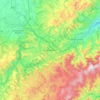 Saint-Étienne地形图、海拔、地势