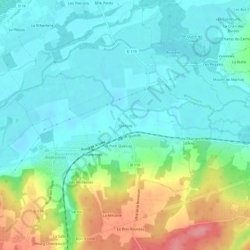 Quinçay地形图、海拔、地势