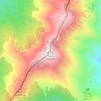 Monte Viglio地形图、海拔、地势