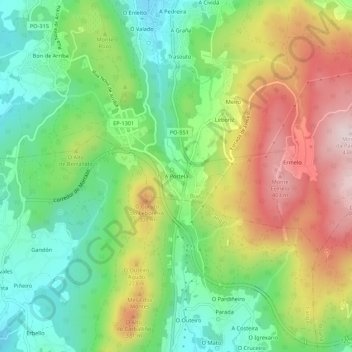 A Portela地形图、海拔、地势