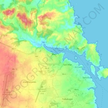 Mahón地形图、海拔、地势
