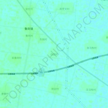 白店村地形图、海拔、地势