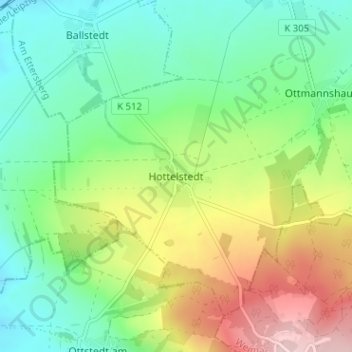 Hottelstedt地形图、海拔、地势