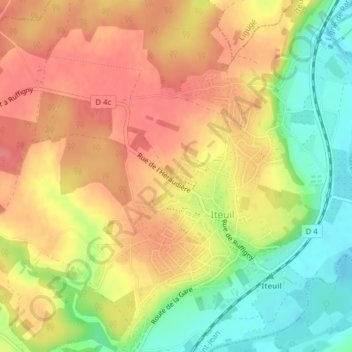 Champ Charbon地形图、海拔、地势