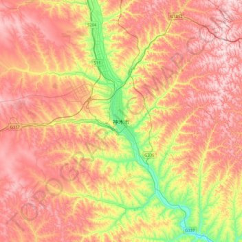 神木市地形图、海拔、地势