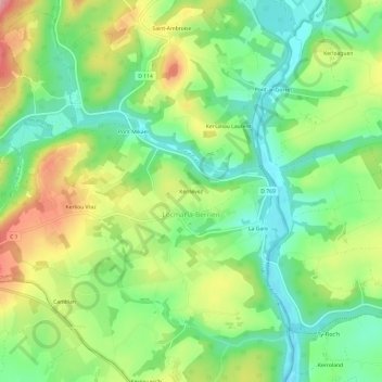 Kernévez地形图、海拔、地势