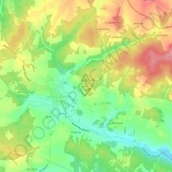 Le Claud地形图、海拔、地势