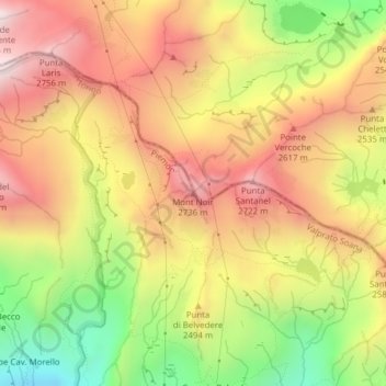 Mont Noir地形图、海拔、地势
