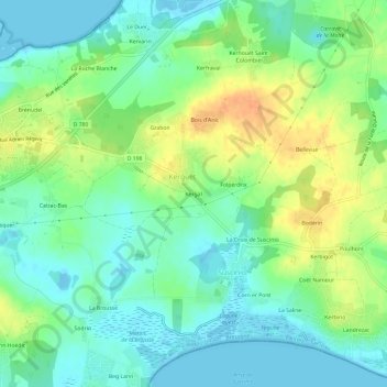 Kergal地形图、海拔、地势