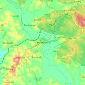 Sakleshpur地形图、海拔、地势