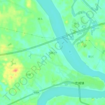 明新村地形图、海拔、地势