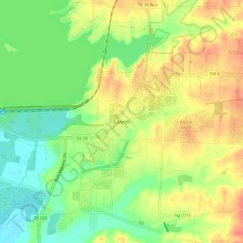 Lavon地形图、海拔、地势