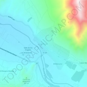 Las Rojas地形图、海拔、地势