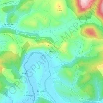 Bournac地形图、海拔、地势