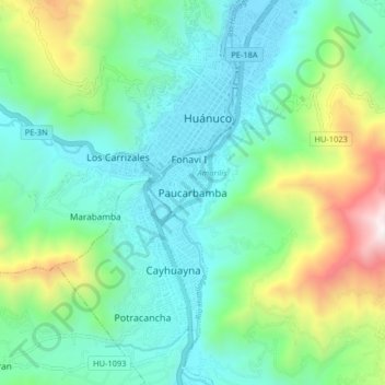 Paucarbamba地形图、海拔、地势