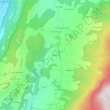 Attignat地形图、海拔、地势
