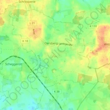 Töstrup地形图、海拔、地势