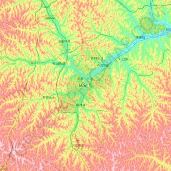 延安市地形图、海拔、地势