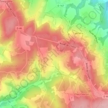 Le Brut地形图、海拔、地势