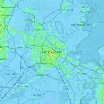 Amsterdam地形图、海拔、地势