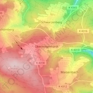 Oberlengenhardt地形图、海拔、地势