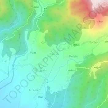 Gharoh地形图、海拔、地势