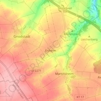 Enheim地形图、海拔、地势