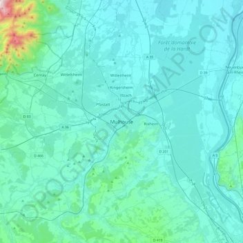 Mulhouse地形图、海拔、地势