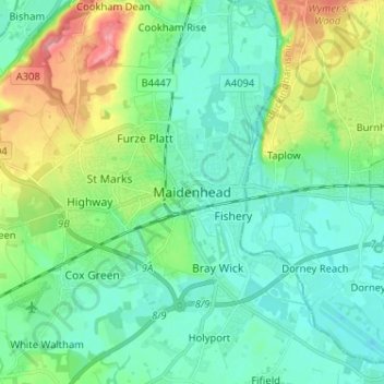 Maidenhead地形图、海拔、地势