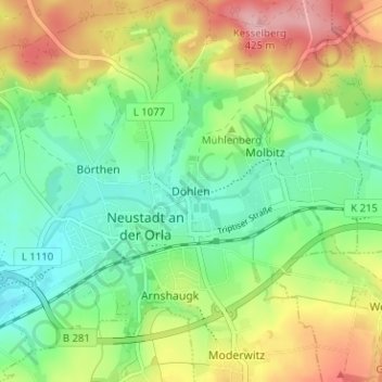 Döhlen地形图、海拔、地势