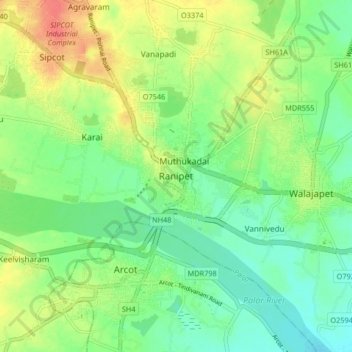Ranipet地形图、海拔、地势