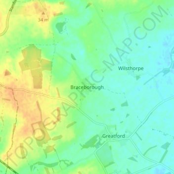 Braceborough地形图、海拔、地势